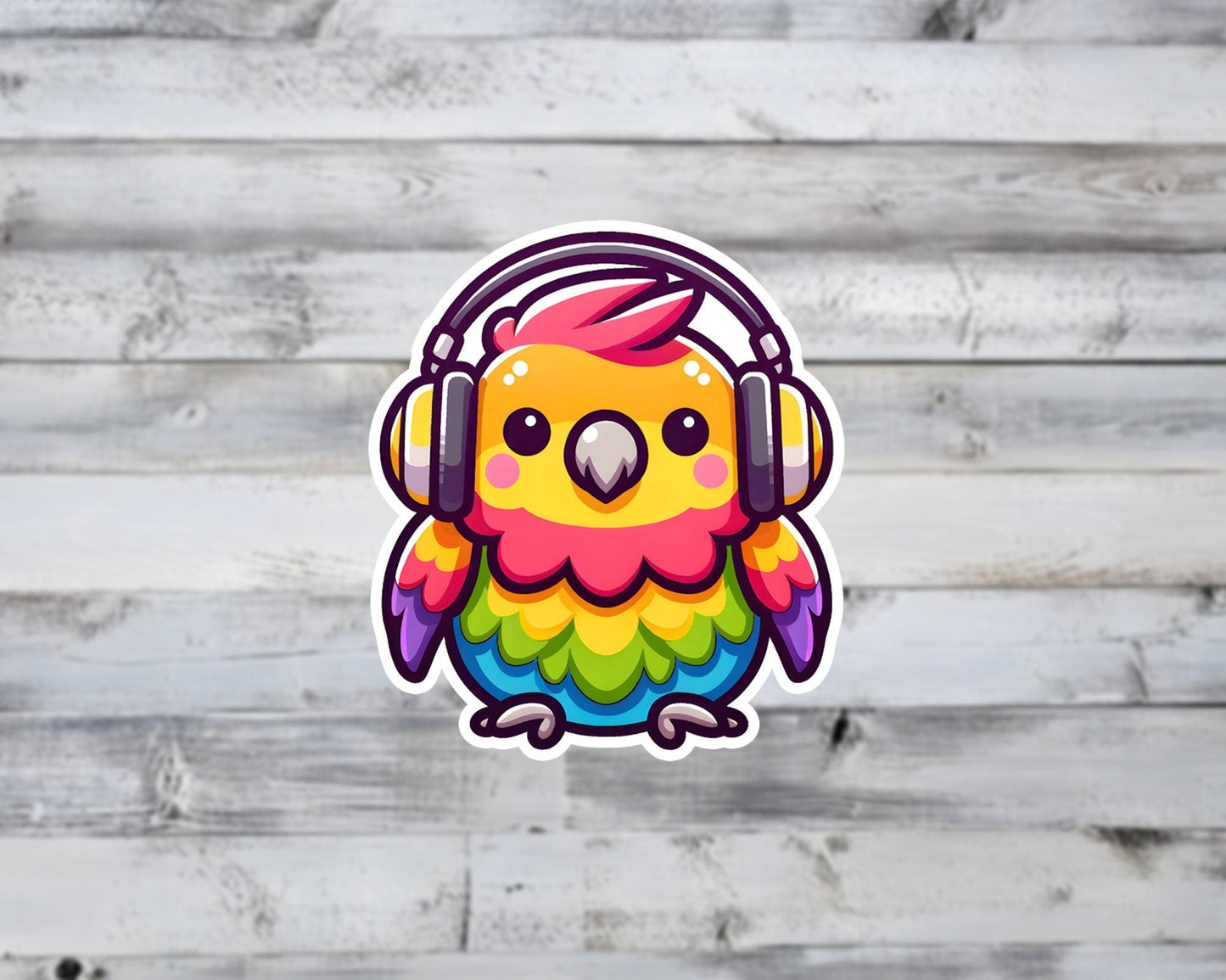 Parrot with Headphones Kawaii Vinyl Sticker