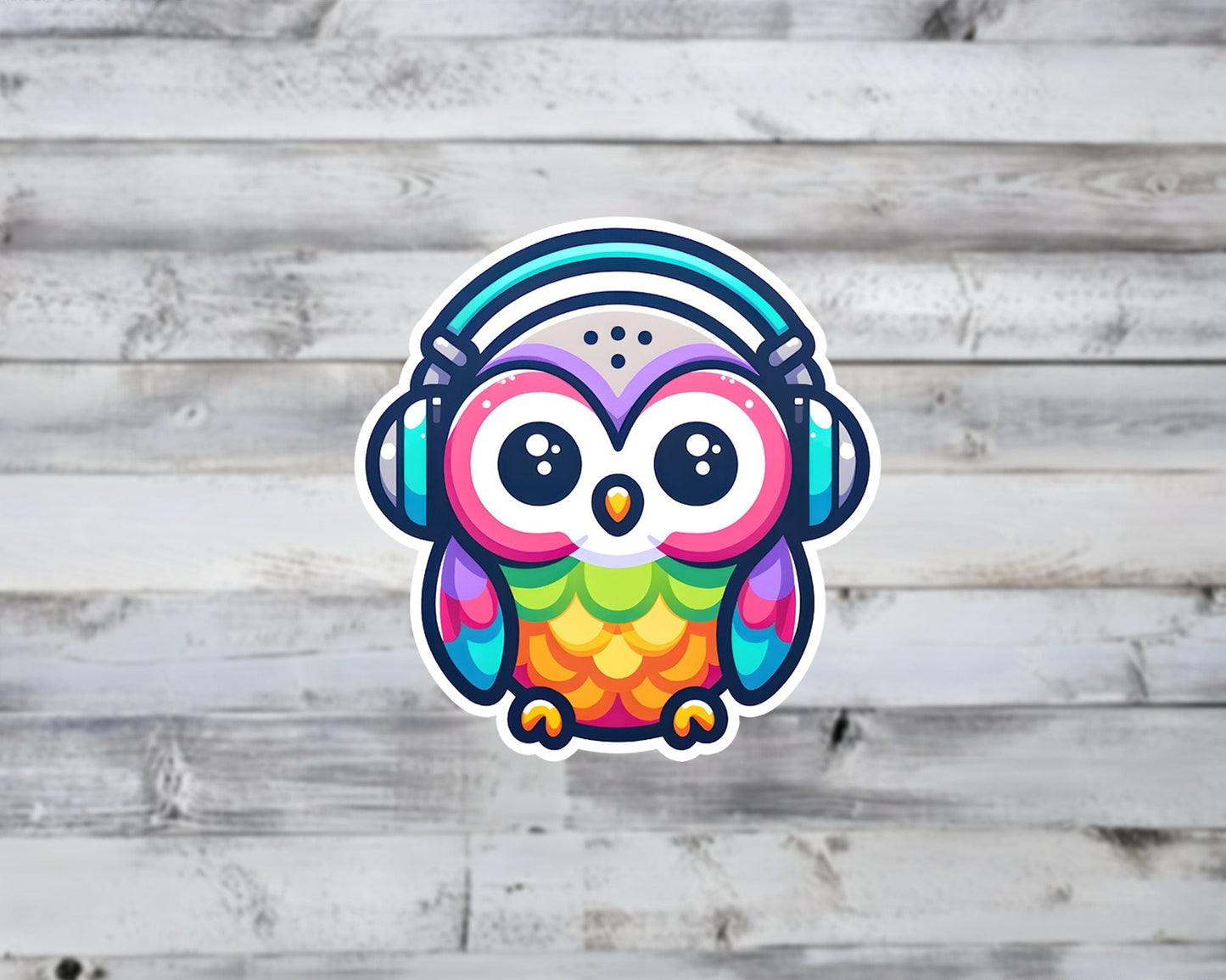 Colorful Owl with Headphones Vinyl Sticker