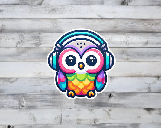 Colorful Owl with Headphones Vinyl Sticker