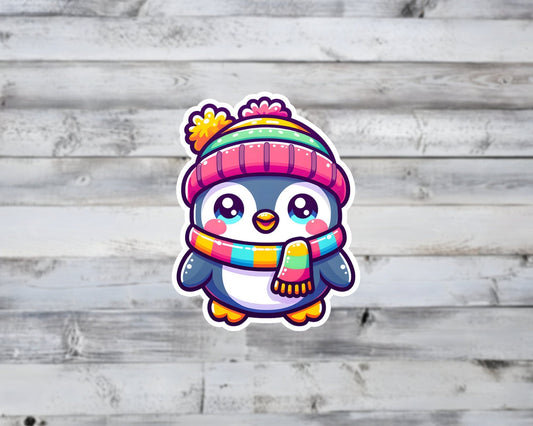 Kawaii Penguin with Winter Hat Vinyl Sticker
