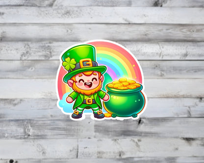 Leprechaun with Pot of Gold Vinyl Sticker
