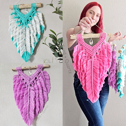 12x18 Macrame Feathered wall hanging. 3 styles to choose from. Ready to ship.