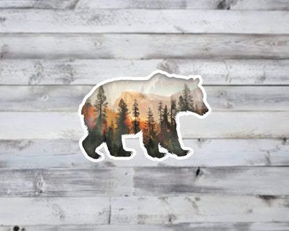 Bear and Forest Double Exposure Vinyl Sticker