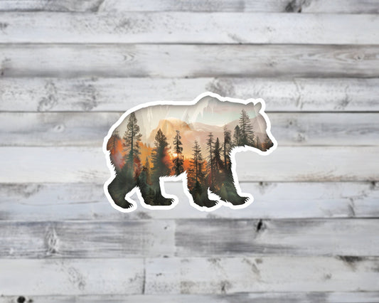 Bear and Forest Double Exposure Vinyl Sticker