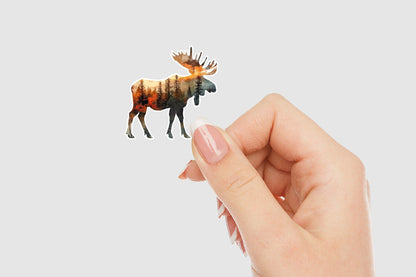 Moose and Forest Nature Double Exposure Vinyl Sticker