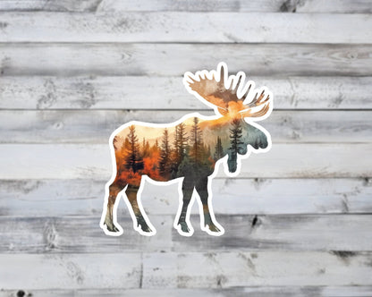 Moose and Forest Nature Double Exposure Vinyl Sticker
