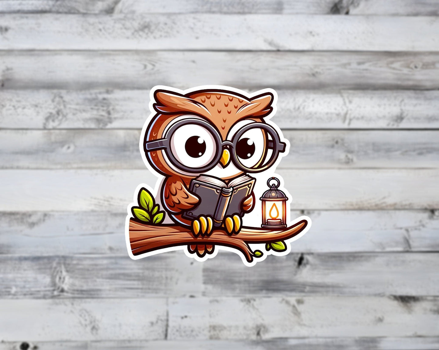 Owl Reading a Book Vinyl Sticker