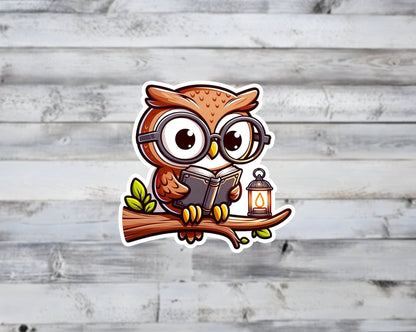 Owl Reading a Book Vinyl Sticker