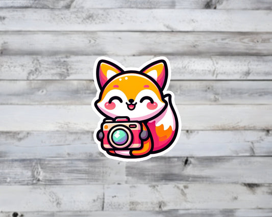 Fox Photographer Kawaii Vinyl Sticker