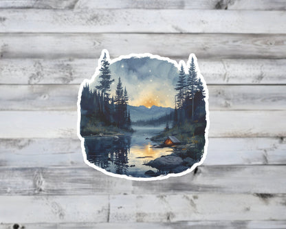 Watercolor Wilderness Camping Vinyl Sticker