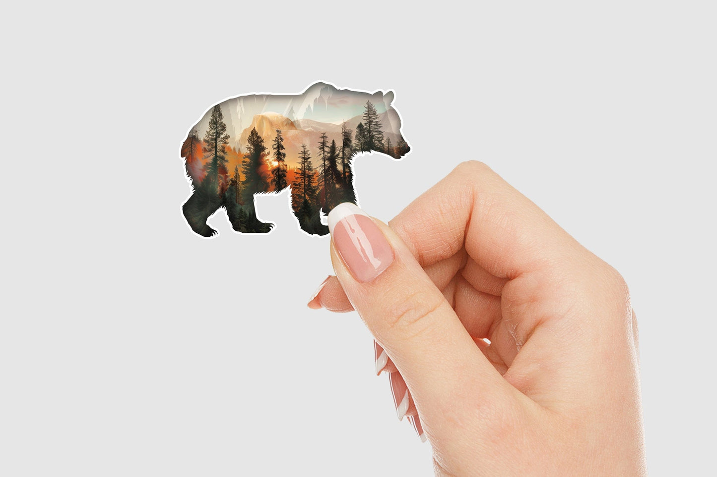Bear and Forest Double Exposure Vinyl Sticker