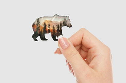 Bear and Forest Double Exposure Vinyl Sticker