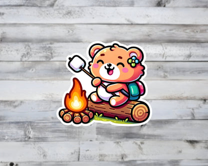 Happy Camper Bear Vinyl Sticker