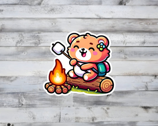 Happy Camper Bear Vinyl Sticker
