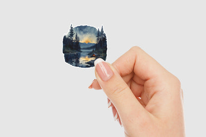 Watercolor Wilderness Camping Vinyl Sticker