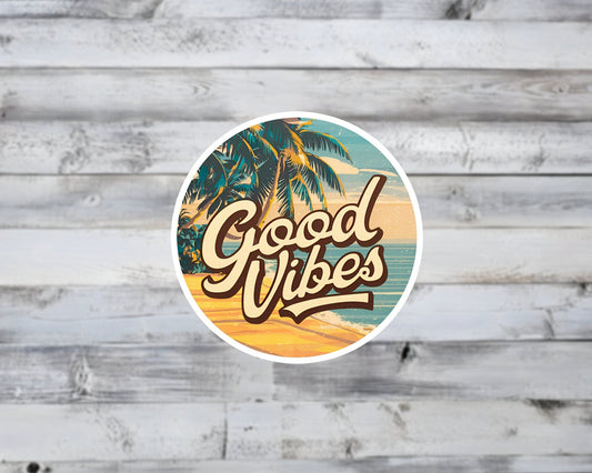 Good Vibes Tropical Beach Vinyl Sticker