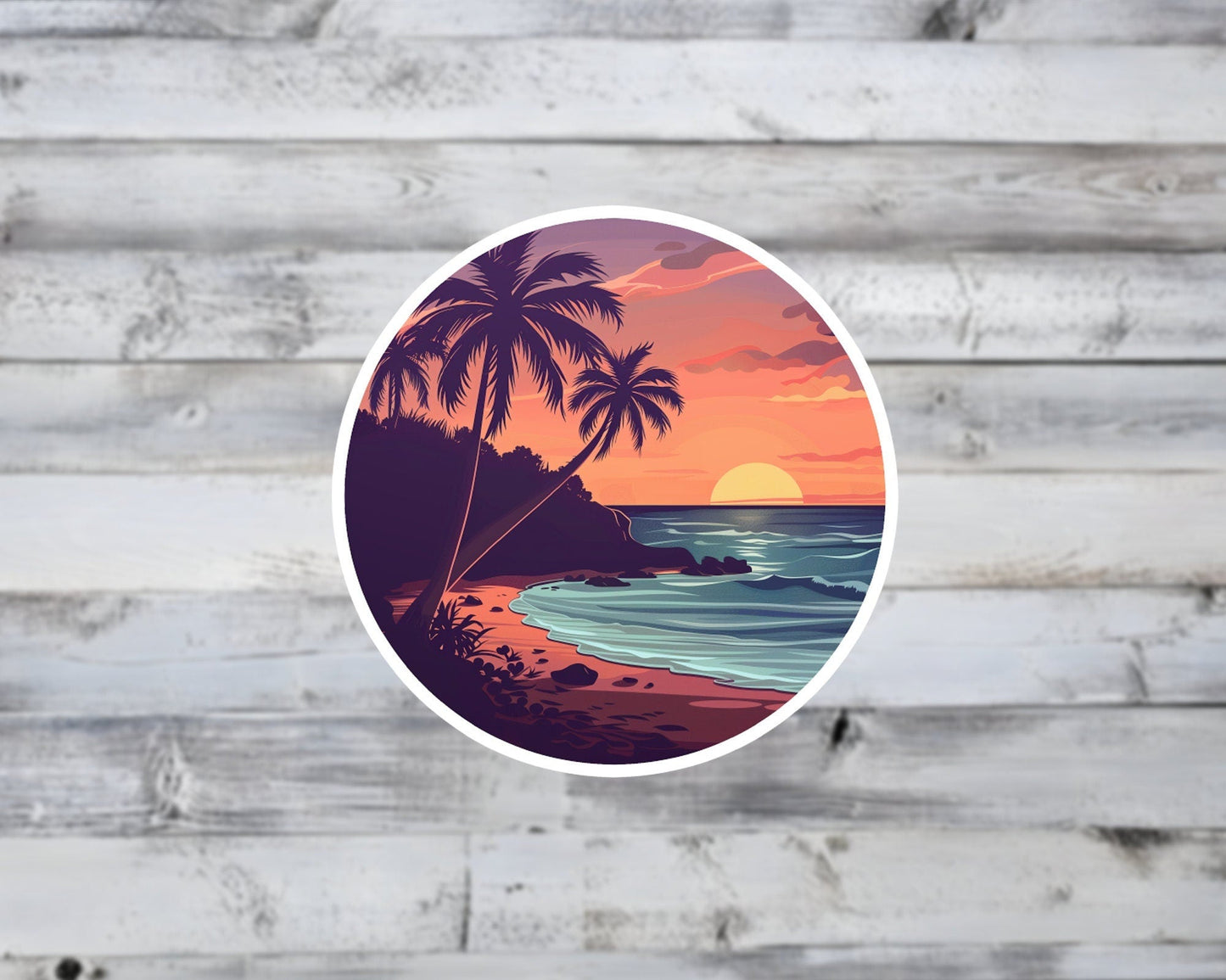 Tropical Beach Sunset Vinyl Sticker