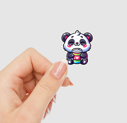 Cute Panda Bear with Coffee Vinyl Sticker