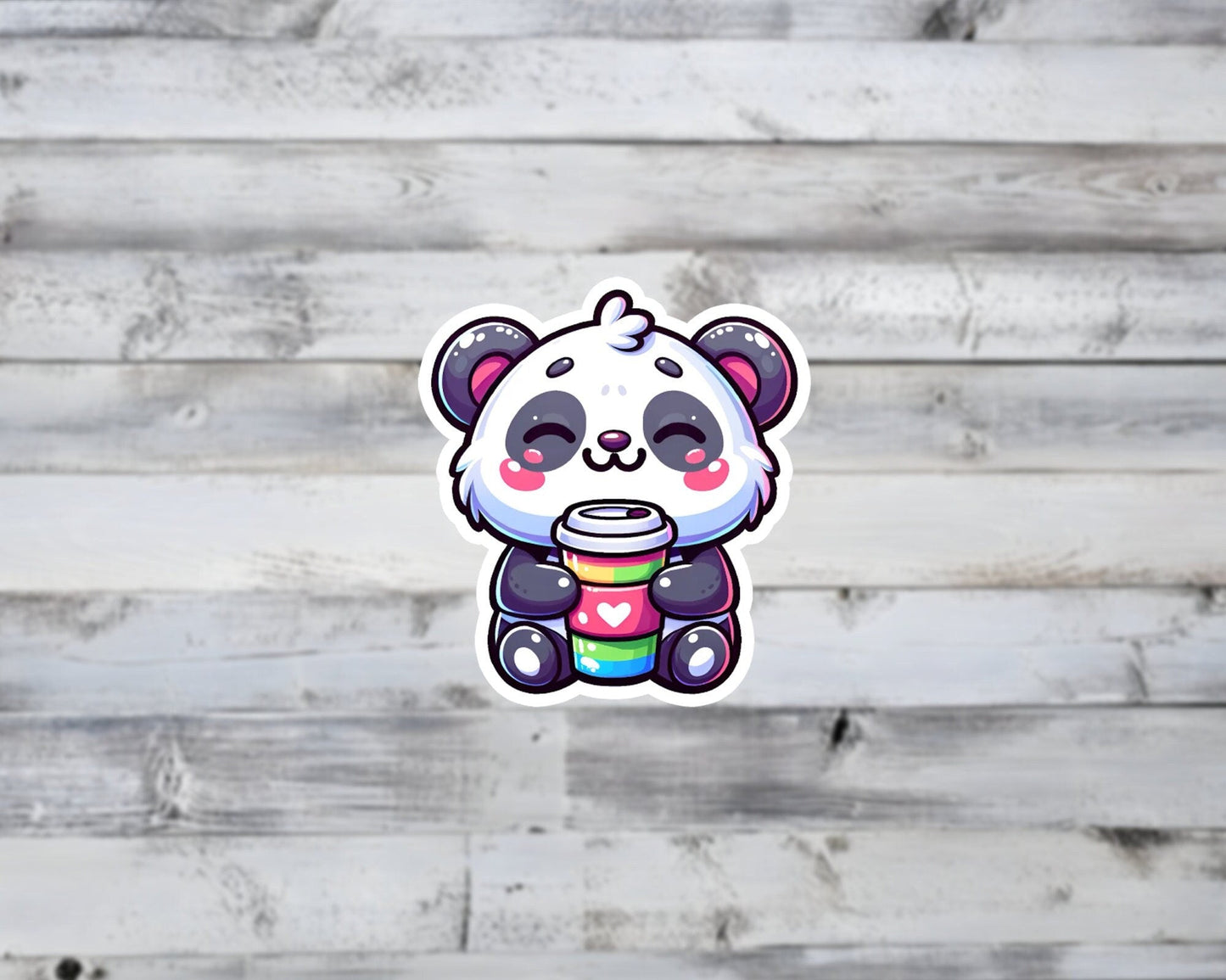 Cute Panda Bear with Coffee Vinyl Sticker