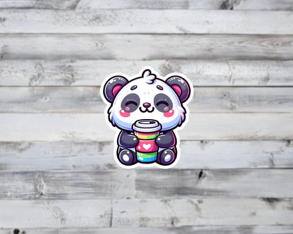 Cute Panda Bear with Coffee Vinyl Sticker