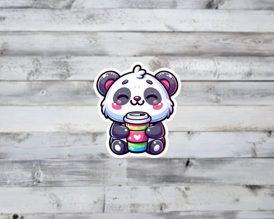 Cute Panda Bear with Coffee Vinyl Sticker