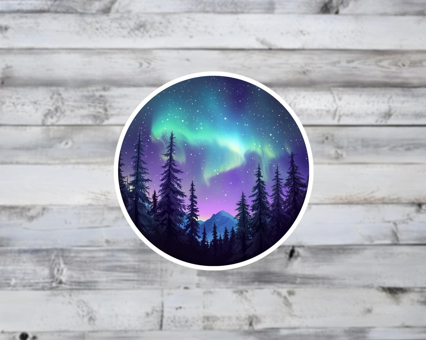 Northern Lights Forest Vinyl Sticker