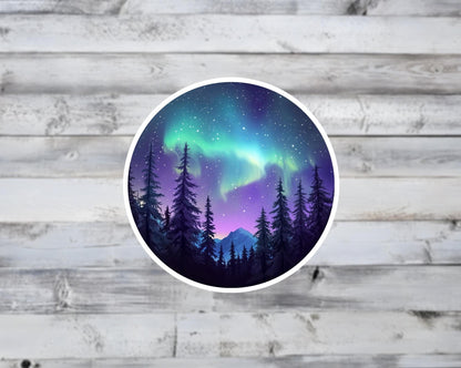 Northern Lights Forest Vinyl Sticker