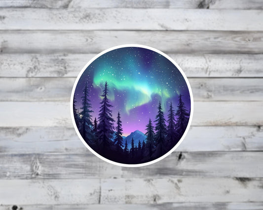 Northern Lights Forest Vinyl Sticker