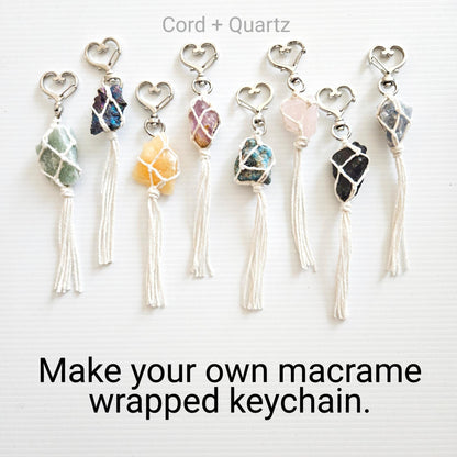 Macrame wrapped crystal keychain DIY craft kit.