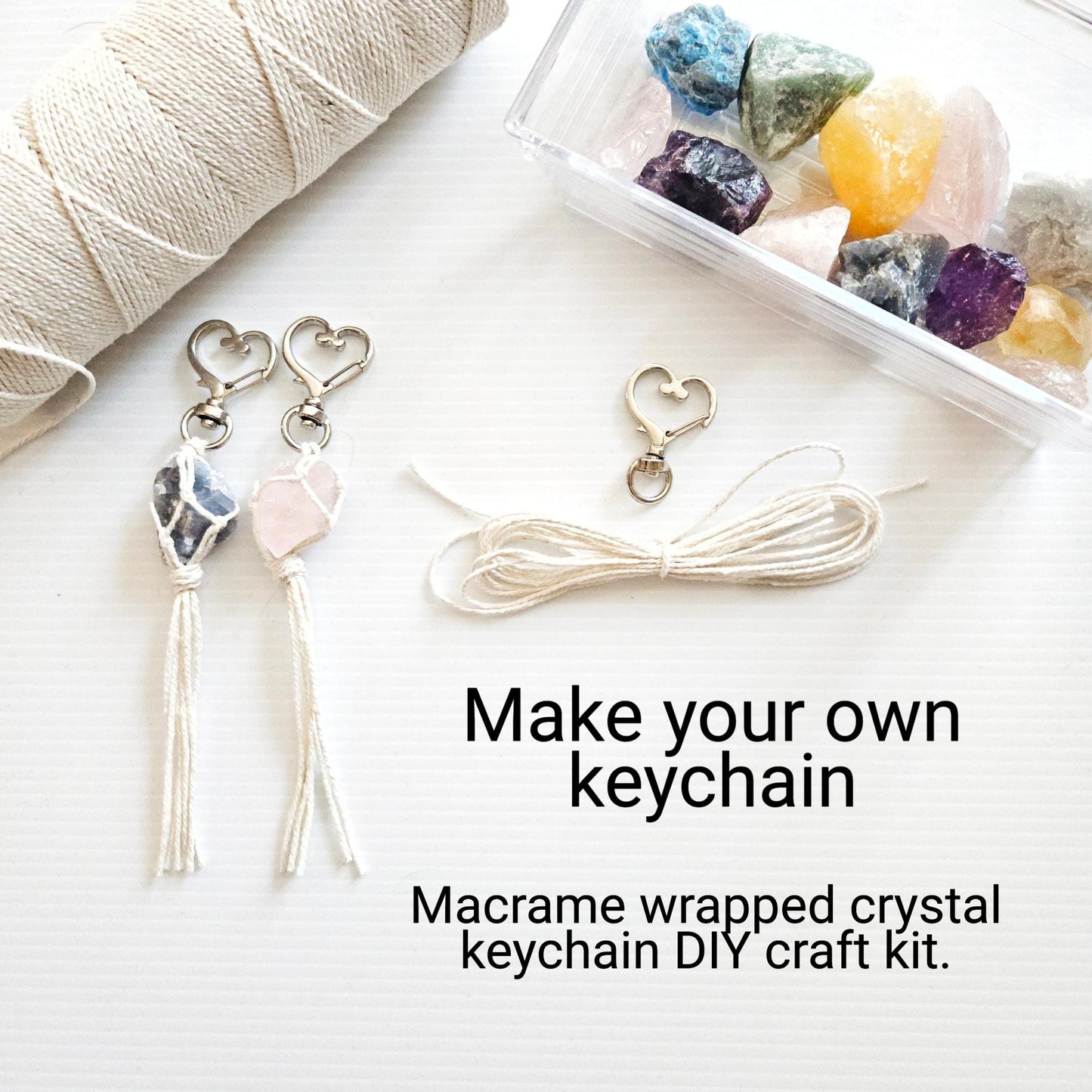 Macrame wrapped crystal keychain DIY craft kit.