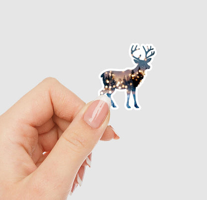 Festive Reindeer and Winter Forest Double Exposure Vinyl Sticker