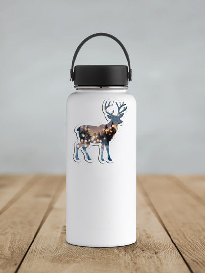 Festive Reindeer and Winter Forest Double Exposure Vinyl Sticker