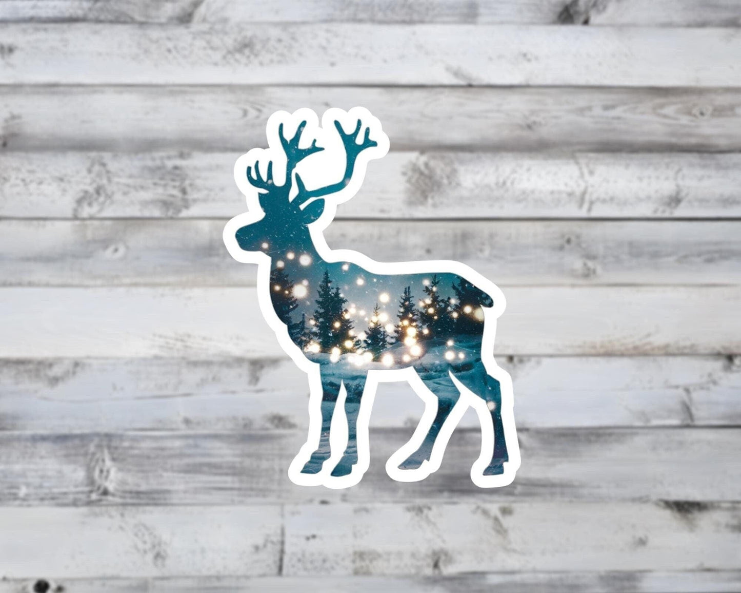 Reindeer and Winter Forest Double Exposure Vinyl Sticker
