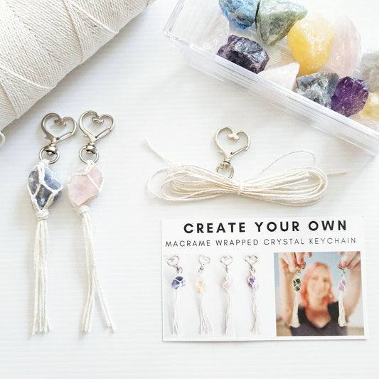 Macrame wrapped crystal keychain DIY craft kit.