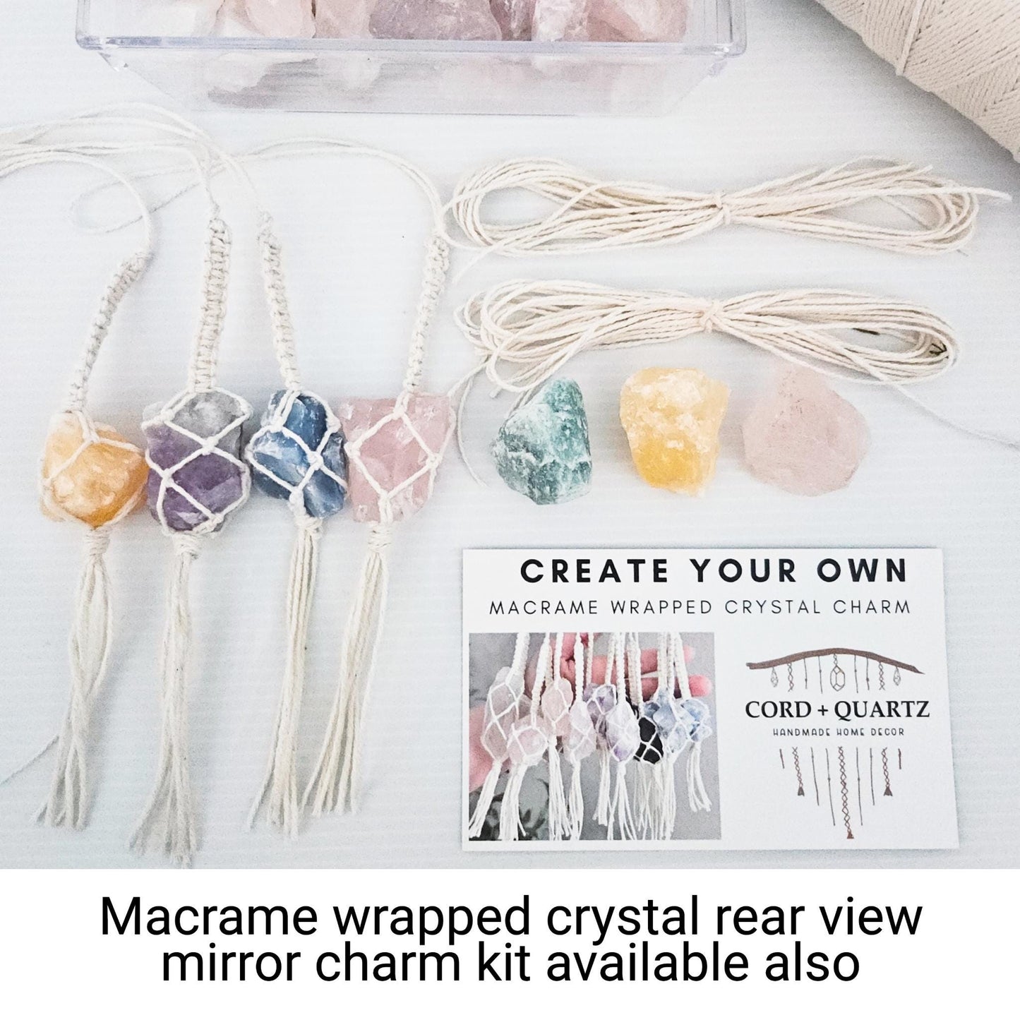 Macrame wrapped crystal keychain DIY craft kit.