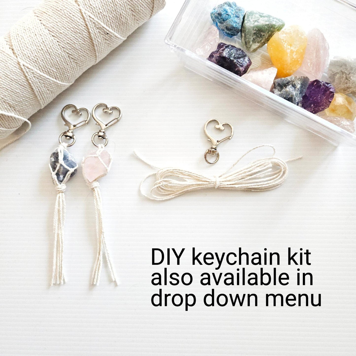 Macrame wrapped crystal rear view mirror charm DIY craft kit.
