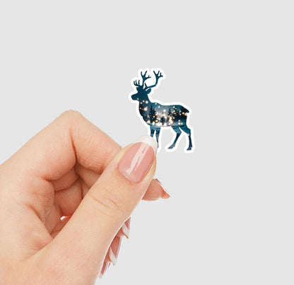 Reindeer and Winter Forest Double Exposure Vinyl Sticker