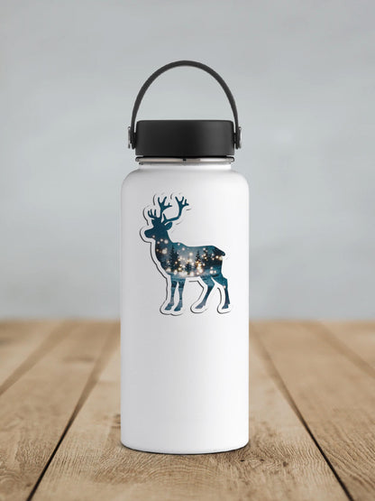 Reindeer and Winter Forest Double Exposure Vinyl Sticker