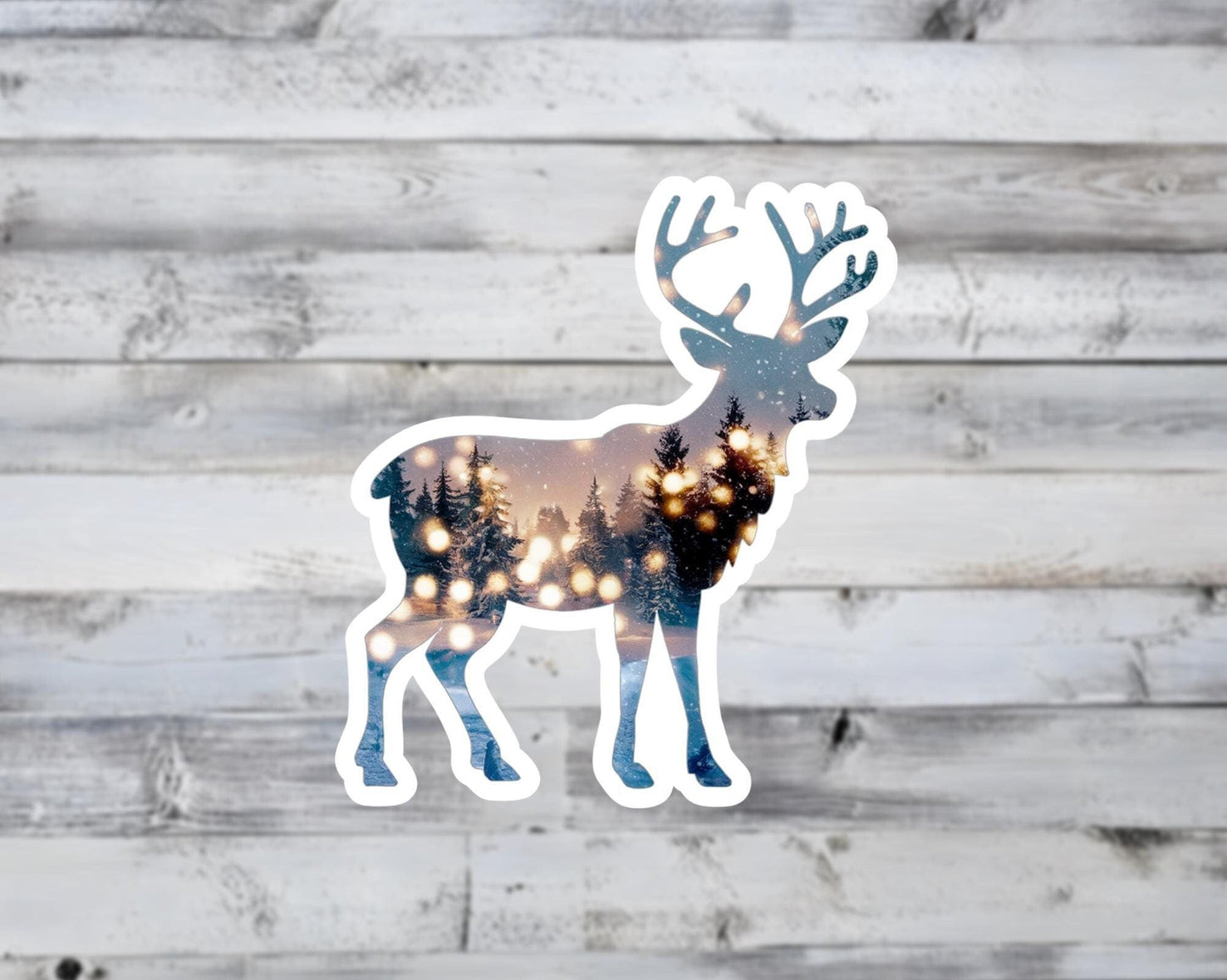 Festive Reindeer and Winter Forest Double Exposure Vinyl Sticker