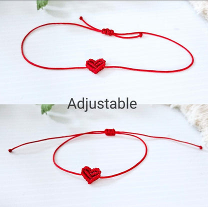 Macrame mini heart bracelets. Adjustable for kids and adults.