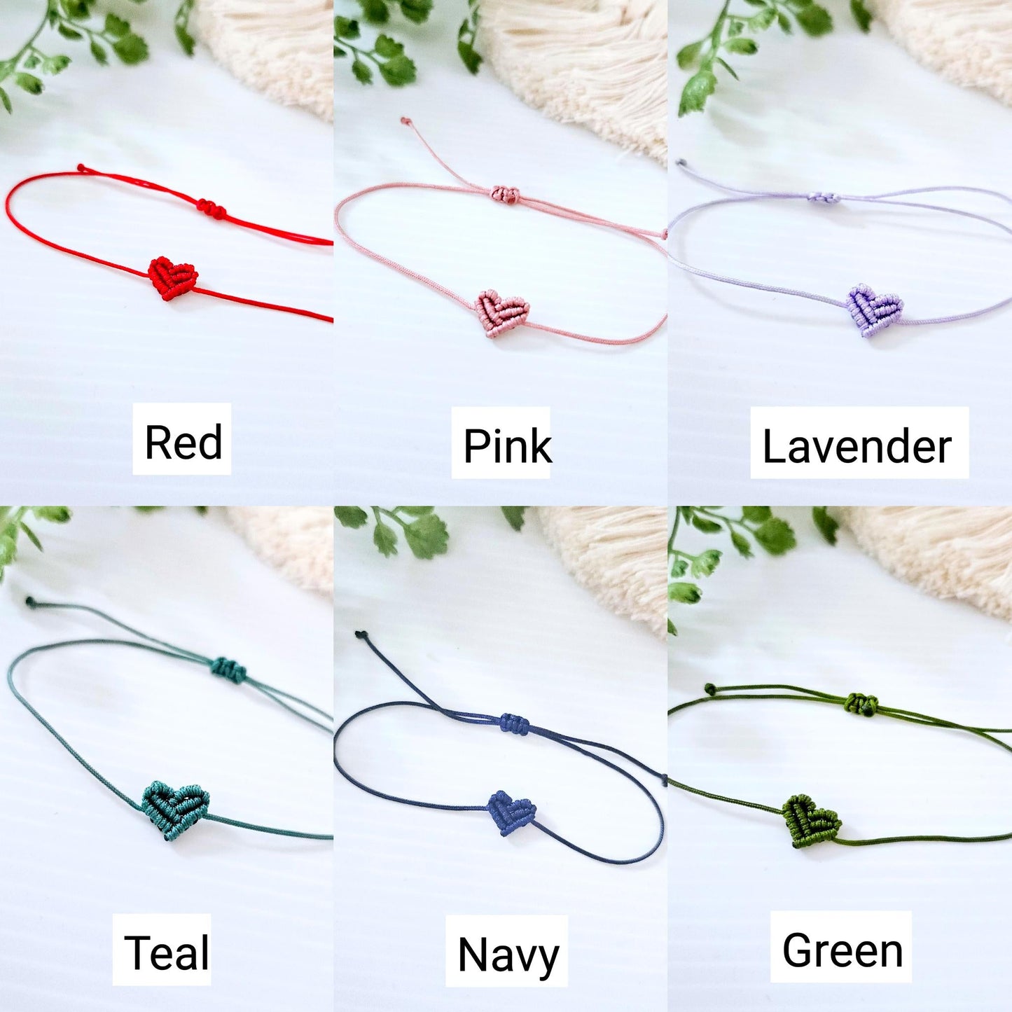 Macrame mini heart bracelets. Adjustable for kids and adults.