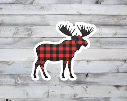 Moose with Red Buffalo Plaid Vinyl Sticker