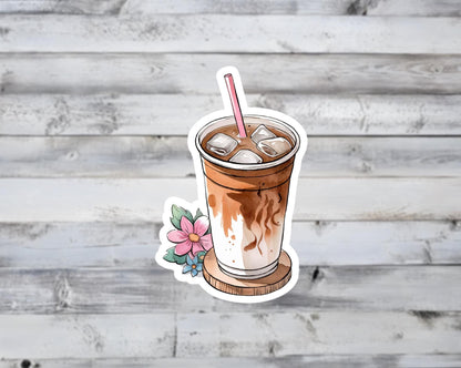 Iced Coffee Watercolor Flower Vinyl Sticker