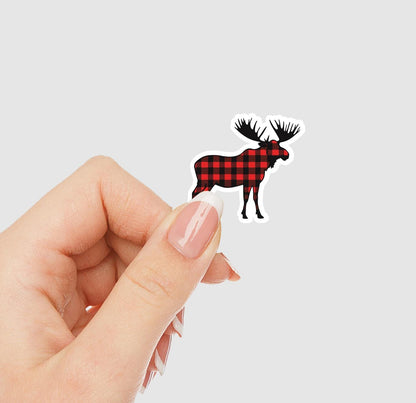 Moose with Red Buffalo Plaid Vinyl Sticker