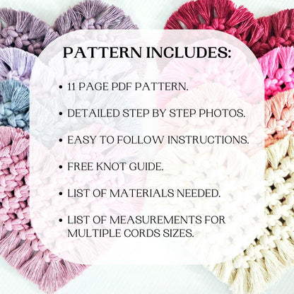 Beginner macrame heart coaster pdf pattern.