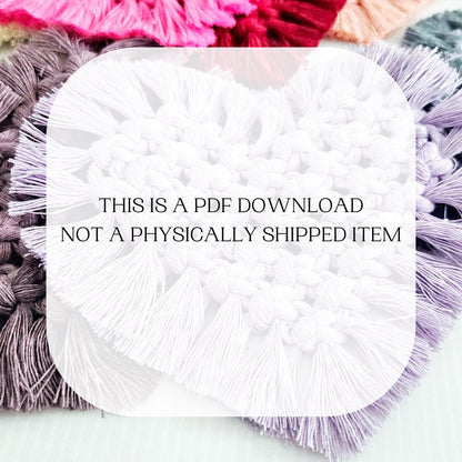 Beginner macrame heart coaster pdf pattern.