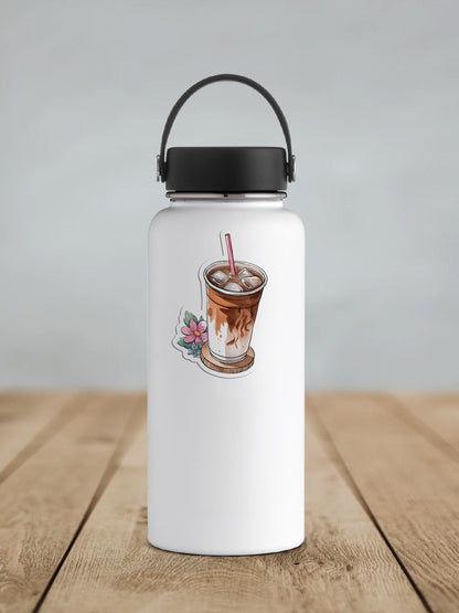 Iced Coffee Watercolor Flower Vinyl Sticker