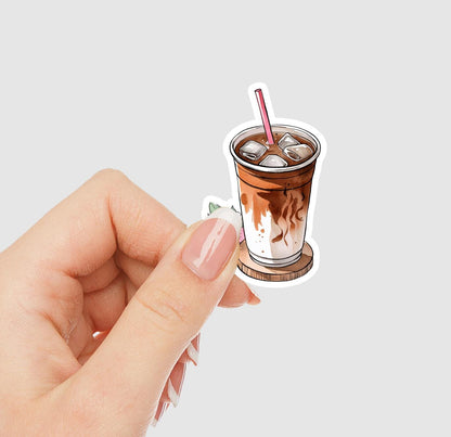 Iced Coffee Watercolor Flower Vinyl Sticker