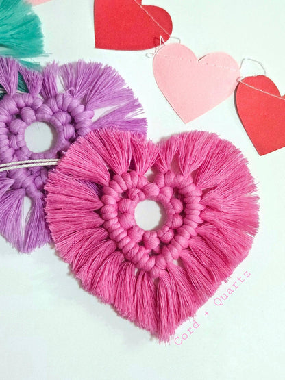 Macrame heart rear view mirror charm pdf pattern tutorial.