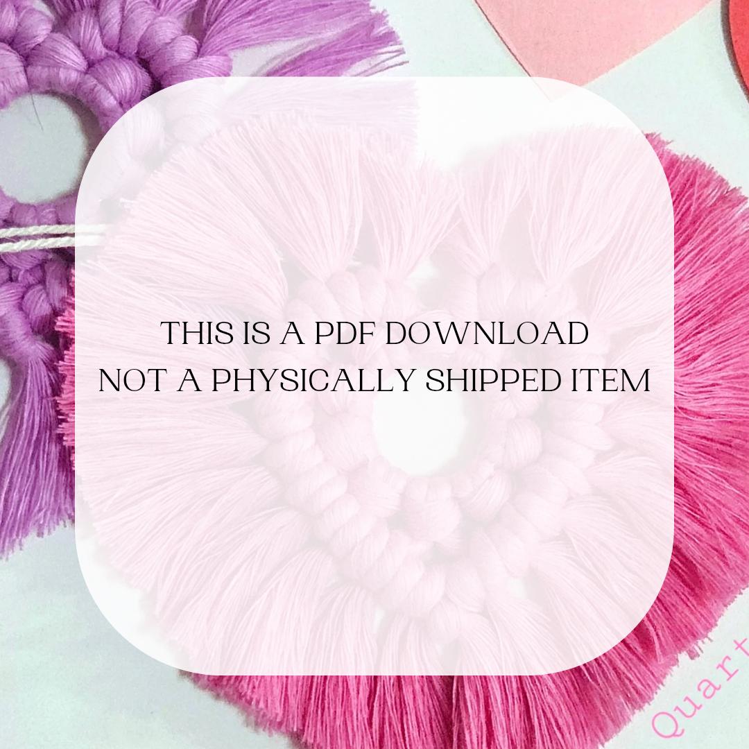 Macrame heart rear view mirror charm pdf pattern tutorial.